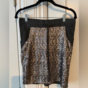 Sequined Black Knee Length Skirt